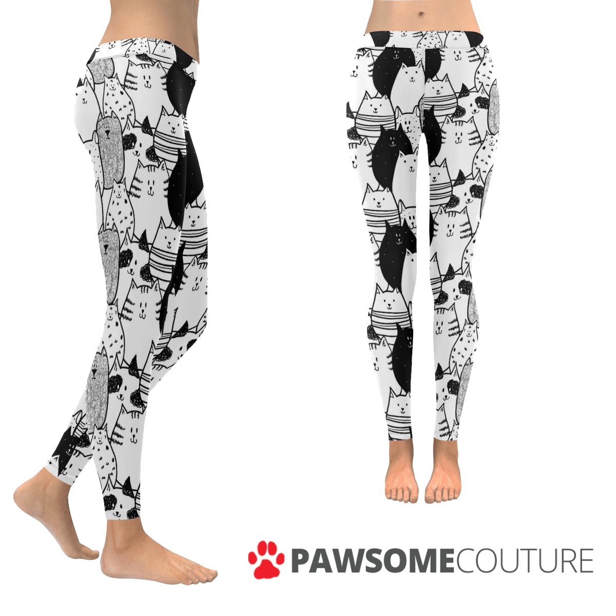 1200x1200 Black Amp White Cat Sketch Leggings - Black And White Cat Sketch