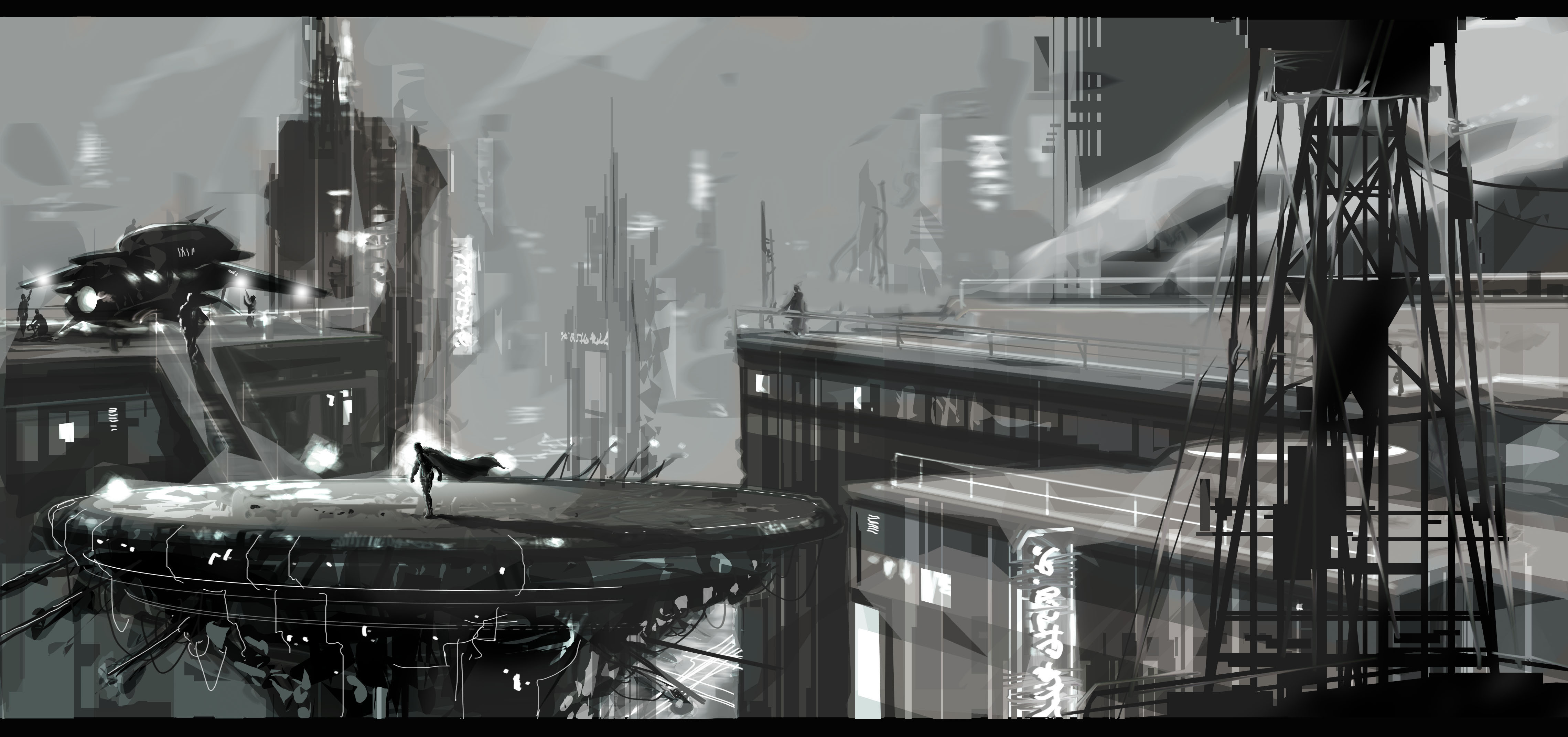 4558x2141 Koenig City Sketches Iron Shod Ape Comics - Black And White City Sketches