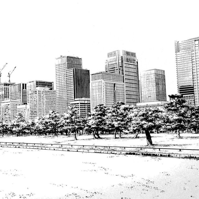 640x640 Urban Sketches By Kiyohiko Azuma Show Incredible Architectural Detail - Black And White City Sketches