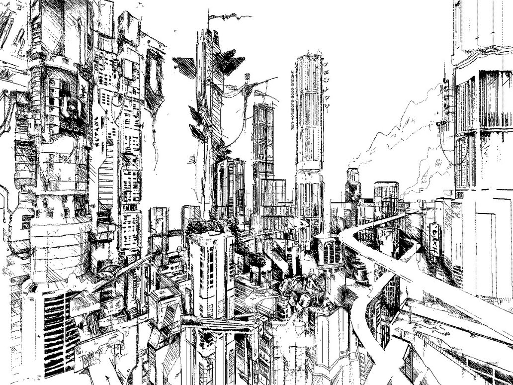 1032x774 City Sketch By 08 N7r6 7984 - Black And White City Sketches