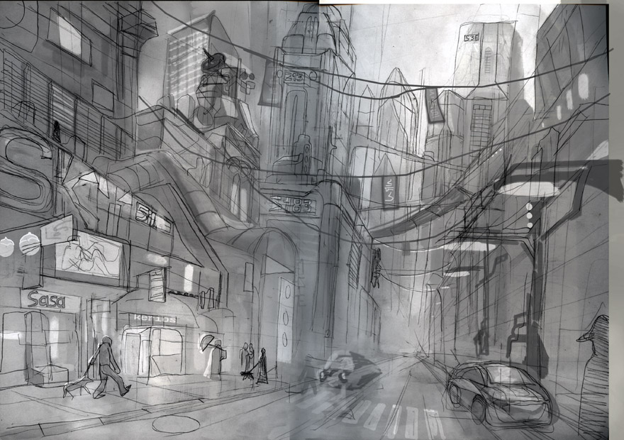 880x620 Concept City Sketch By Alexmartinez - Black And White City Sketches