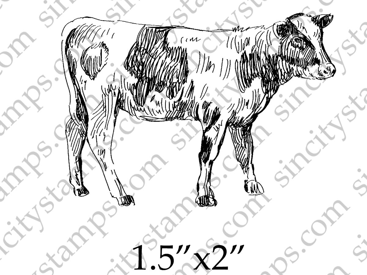 1200x900 Cow Sketch Style Rubber Stamp Sc104 6 - Black And White Cow Sketch