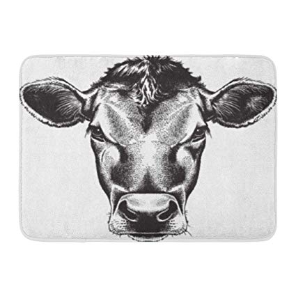 425x425 Aabagael Bath Mat Vintage Cow Black And White Sketch - Black And White Cow Sketch
