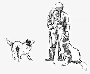 301x250 Farmer With Dogs, Black And White Line Drawing Intothebox - Black And White Dog Sketches