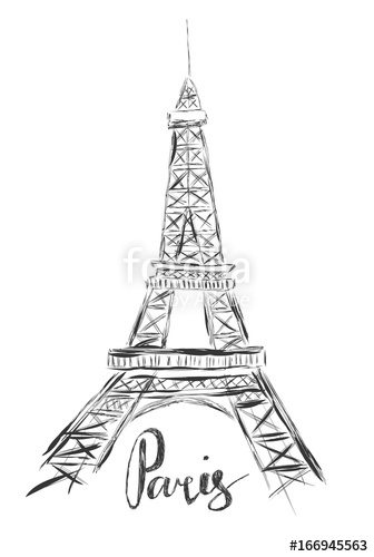 336x500 Sketch Illustration Of Eiffel Tower On White Background And Hand - Black And White Eiffel Tower Sketch