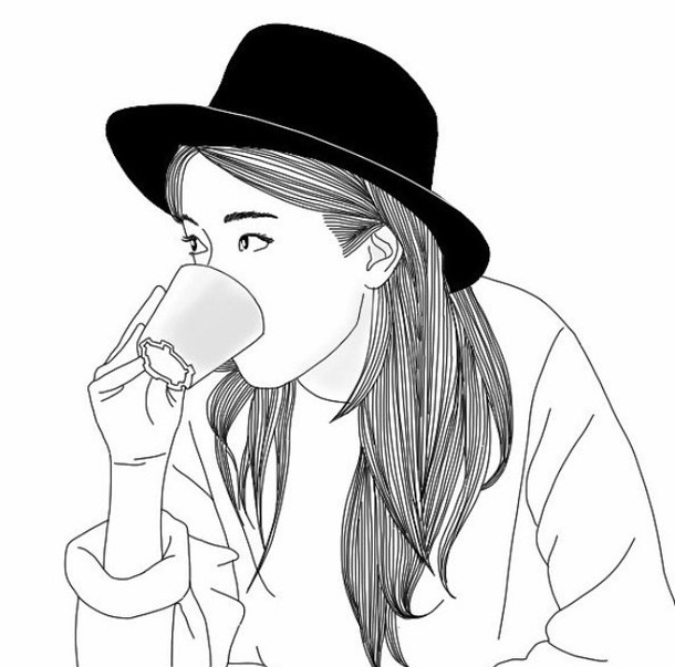 610x603 Art, Black And White, Girl, Outline, Outlines - Black And White Girl Sketch