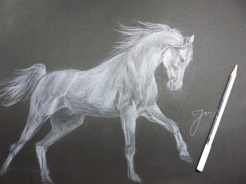 960x720 How To Draw A White Horse On Black Paper - Black And White Horse Sketches