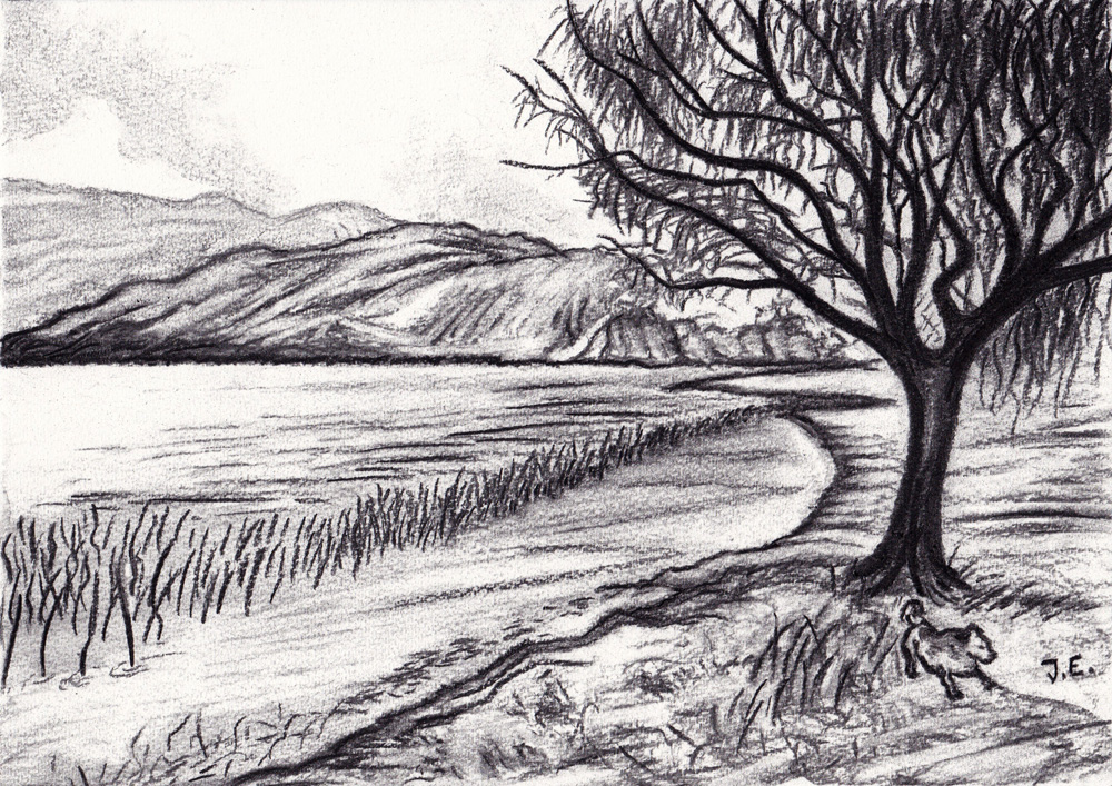 1000x707 Charcoal Landscape Sketches - Black And White Landscape Sketches