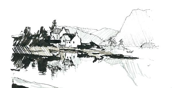 600x310 Landscape Sketches Simple Sketch Pen Sketching Pencil Winter - Black And White Landscape Sketches