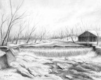 340x270 Landscape Drawing Etsy - Black And White Landscape Sketches