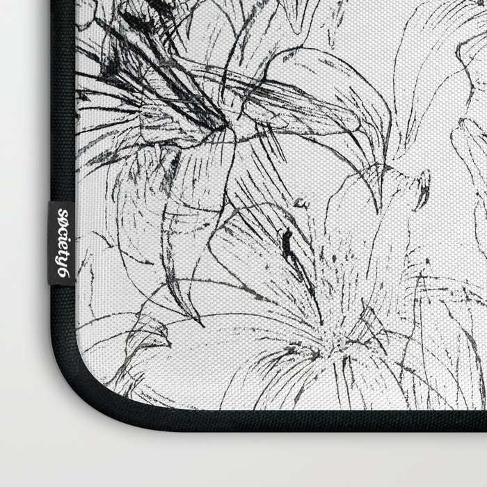 700x700 Lily Sketch Black And White Pattern Laptop Sleeve By Colorandcolor - Black And White Lily Sketch