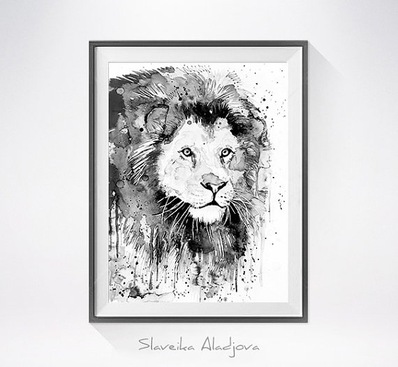 570x525 Black Amp White Lion Watercolor Painting Print - Black And White Lion Sketch