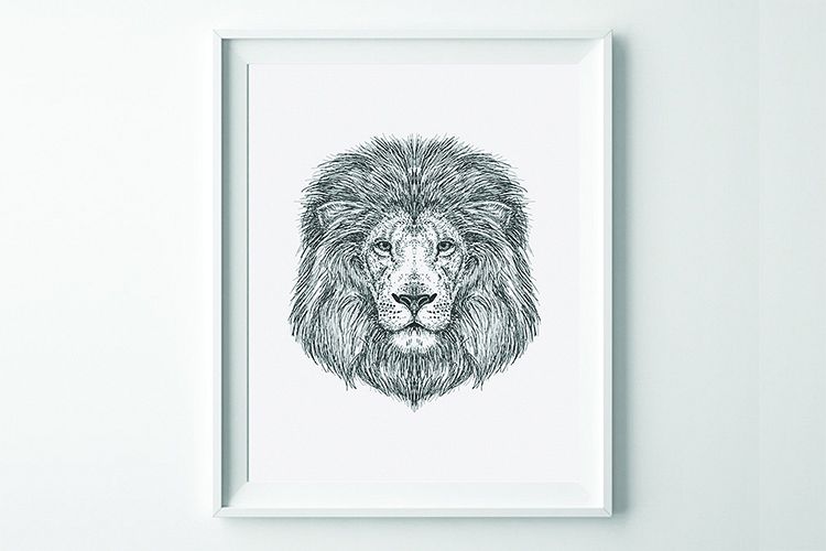 750x500 Lion Wall Art, Safari Nursery Decor, Black And White Lion - Black And White Lion Sketch