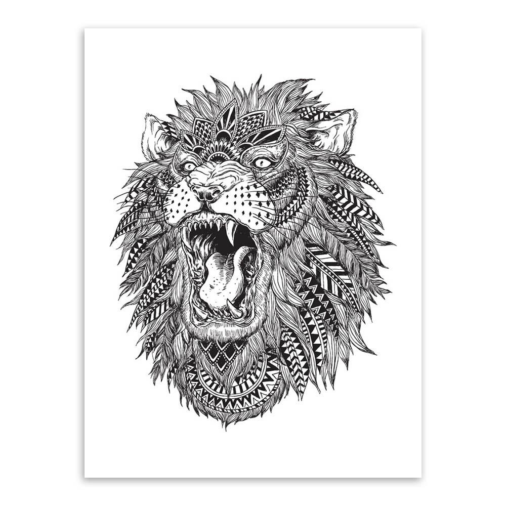 1000x1000 Modern Abstract Black White Animal Head Lion Tiger Art Print - Black And White Lion Sketch