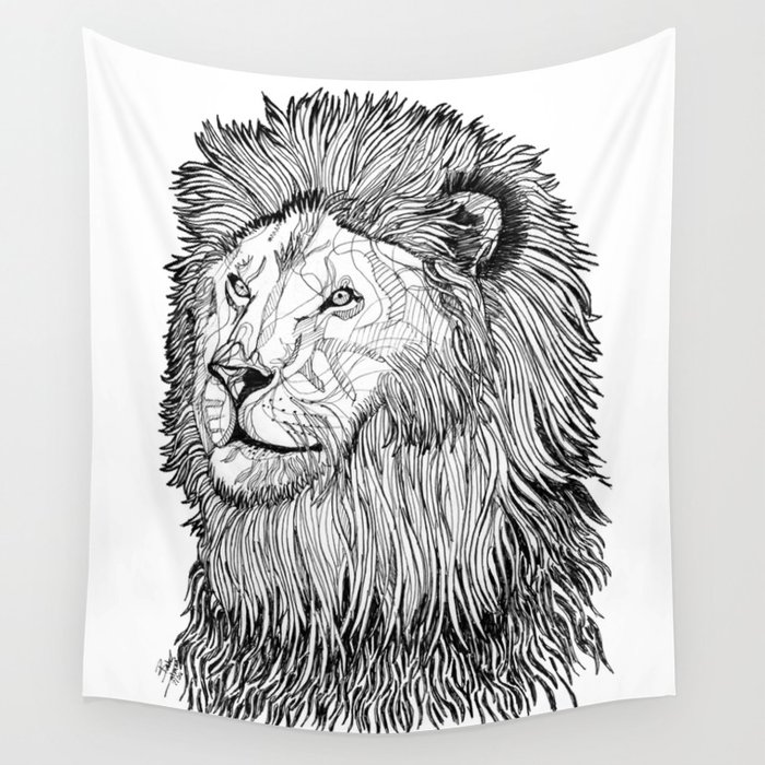 700x700 Abstract Lion Line Drawing Black And White Wall Tapestry By - Black And White Lion Sketch