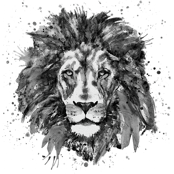600x600 Black And White Lion Head Shower Curtain For Sale By Marian Voicu - Black And White Lion Sketch