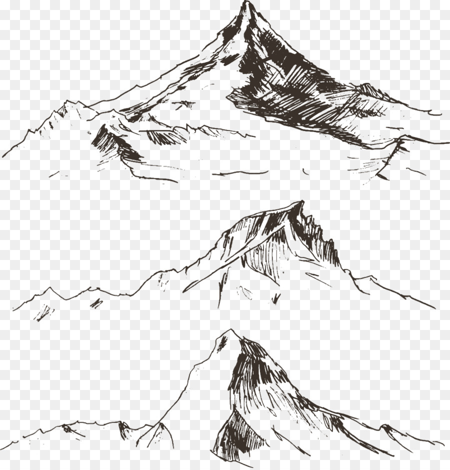 900x940 Drawing Mountain Royalty Free Illustration - Black And White Mountain Sketch