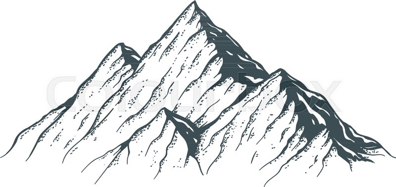 800x378 Hand Drawn Mountain Ridge Sketch Isolated On White. Stock Vector - Black And White Mountain Sketch