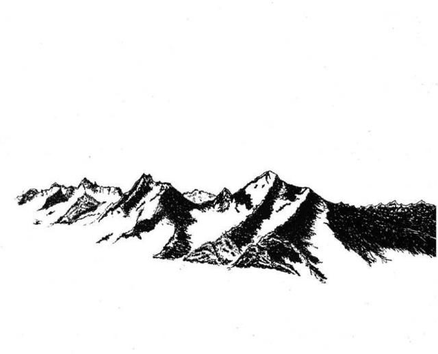 640x518 James Parker Artwork Black And White Mountains Original Drawing - Black And White Mountain Sketch