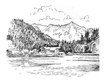 340x270 Mountain Sketch Etsy - Black And White Mountain Sketch