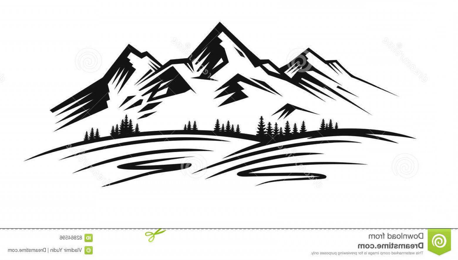 1560x884 Stock Illustration Mountain Vector Black Landscape White - Black And White Mountain Sketch