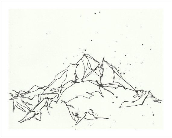 570x456 Black And White Geometric Mountains Mountain Sketch Drawing Print - Black And White Mountain Sketch
