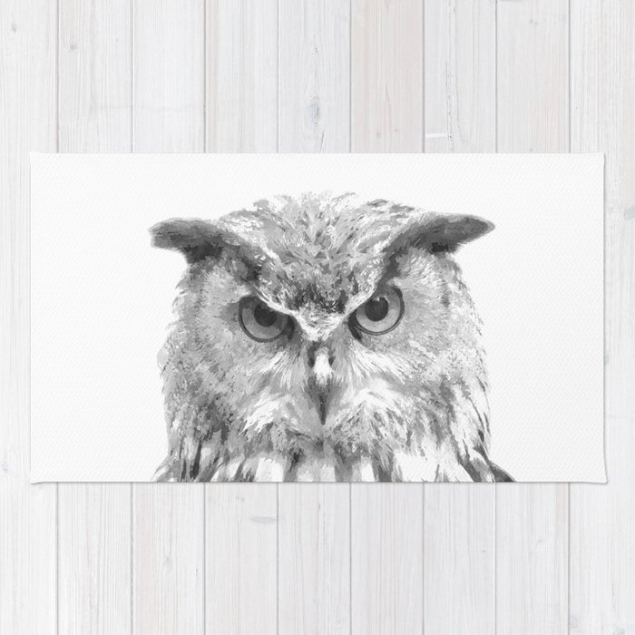 700x700 Black And White Owl Animal Portrait Rug By Alemi Society6 - Black And White Owl Sketch