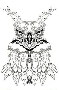 198x300 Black And White Owl Paintings - Black And White Owl Sketch