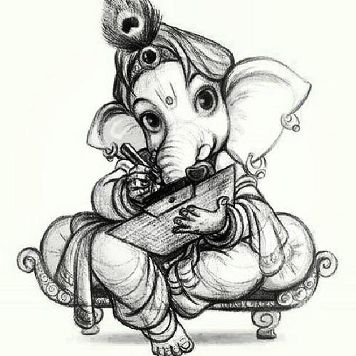 500x500 Lord Ganesha Pencil Sketch - Black And White Pencil Sketch
