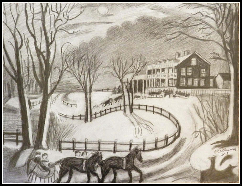 1013x777 Black Amp White Pencil Drawing Of Currier Amp Ives Winter - Black And White Pencil Sketch