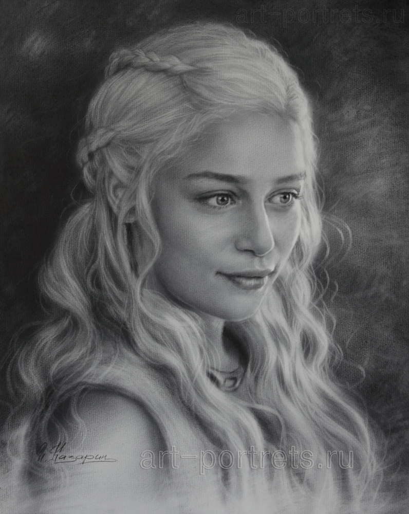 796x1000 Portrait Drawing Of Emilia Clarke By Dry Brush By Drawing - Black And White Portrait Sketches