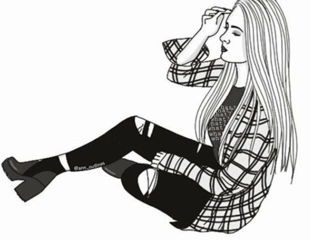 610x470 Bampw, Black And White, Blackampwhite, Drawing, Girl, Outline - Black And White Sketch Images