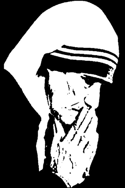 427x640 Mother Teresa Black And White Sketch Style Art Poster Print - Black And White Sketch Print