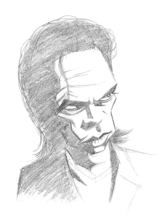 540x720 Nick Cave Sketch Print - Black And White Sketch Print