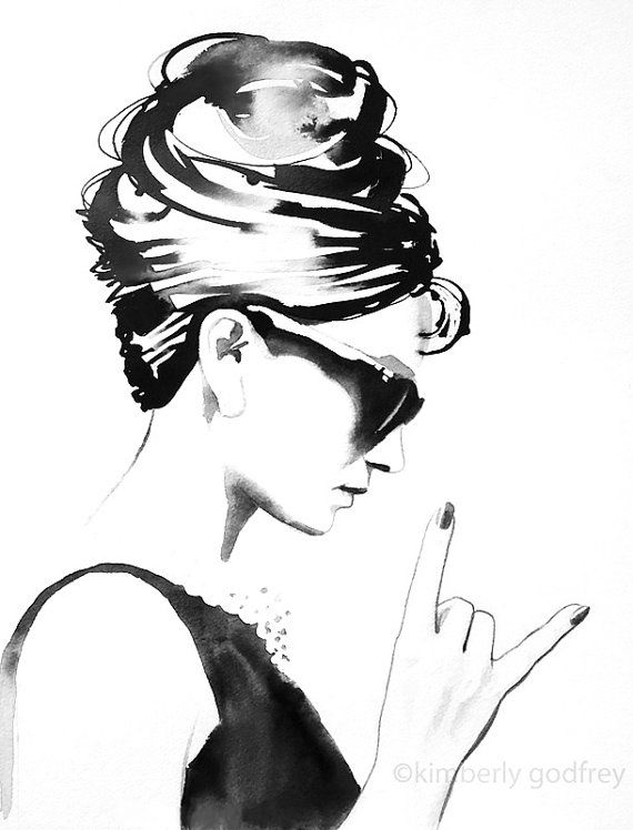 570x748 Bampw Audrey Rocks Fine Art Print Fashion Illustration Vintage Black - Black And White Sketch Print