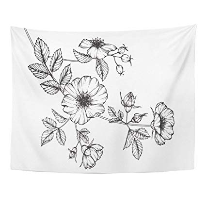 425x425 Tompop Tapestry Black Wild Rose Flowers Drawing Sketch - Black And White Sketches Of Flowers