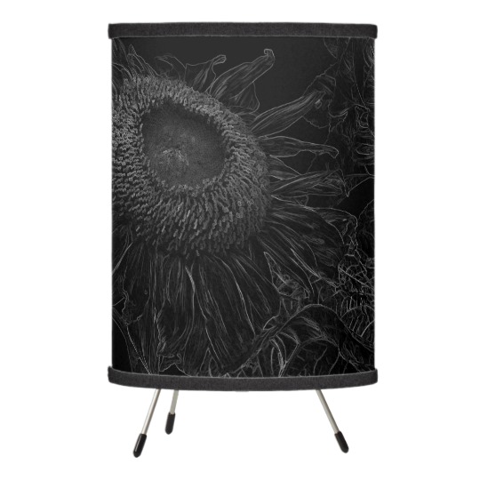 540x540 Black And White Sunflower Sketch Design Tripod Lamp - Black And White Sunflower Sketch