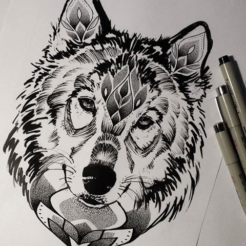 Black And White Wolf Sketch at PaintingValley.com | Explore collection ...