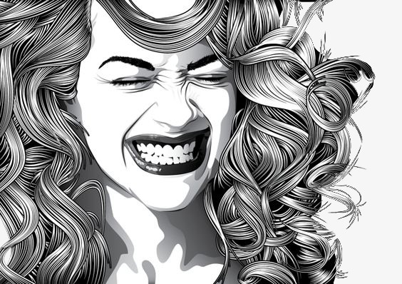 564x398 Black And White Woman, Woman Clipart, Hand Painted, Laughing Out - Black And White Woman Sketch