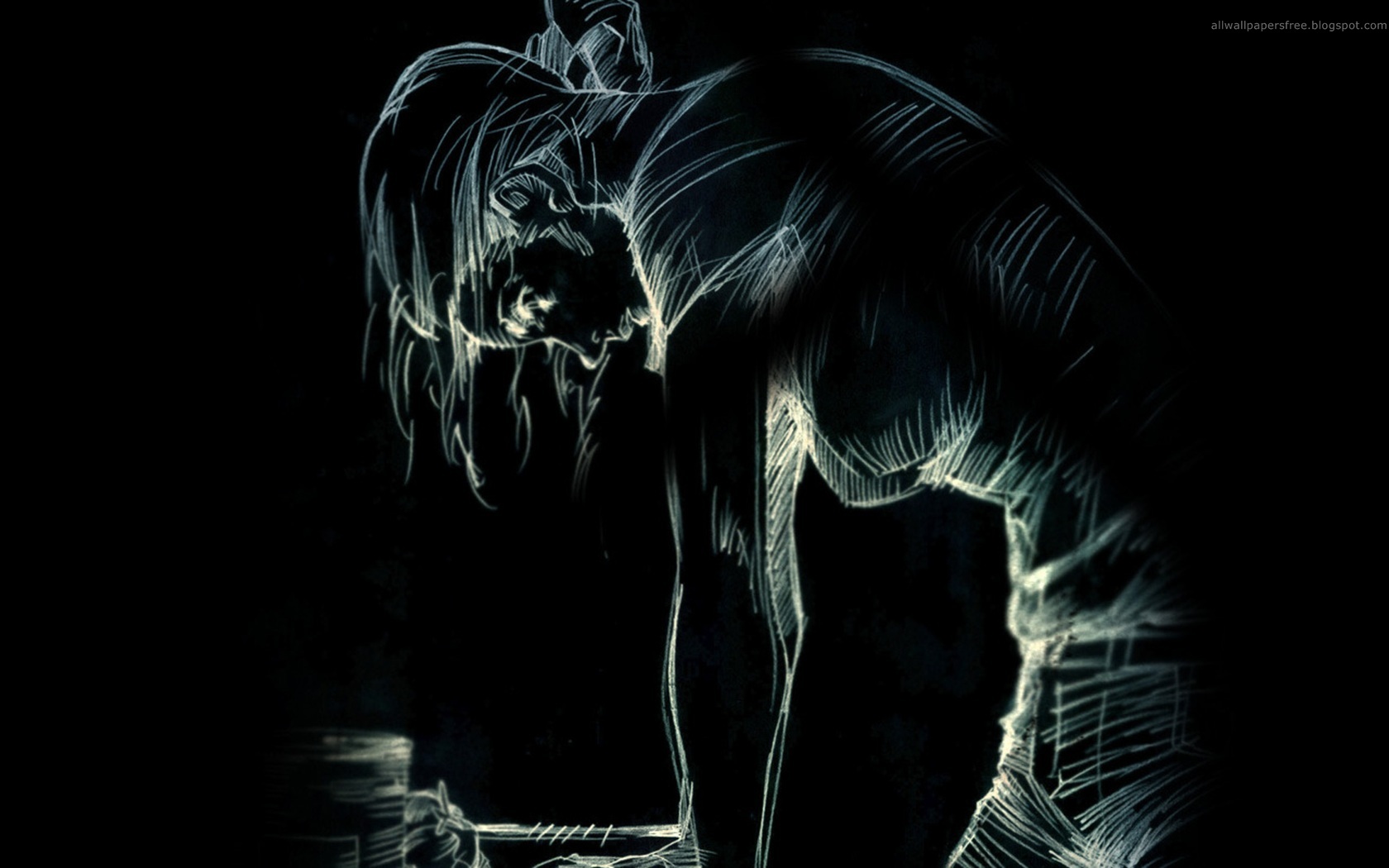 1680x1050 Tired Black And White Girl Sketch Wallpaper From Dark Wallpapers - Black And White Woman Sketch