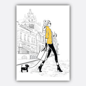 300x300 Fashion Art Print Girl Paris Shopping Black Amp Yellow Sketch Framed - Black And Yellow Sketch