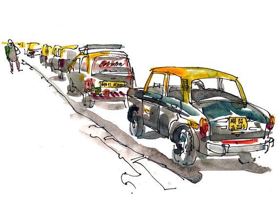 570x443 India Sketch Taxi Cabs In Yellow And Black Mumbai Fine Art Etsy - Black And Yellow Sketch