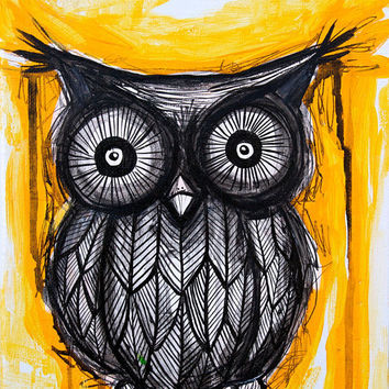 354x354 Owl Art Black And Yellow Print - Black And Yellow Sketch