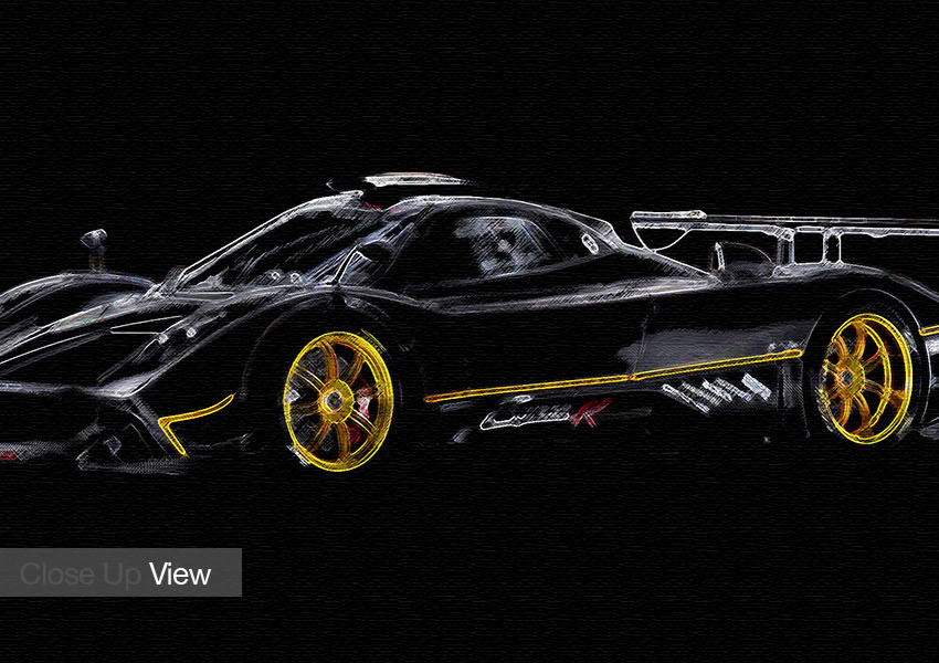 850x600 Automotive Panoramic Panel Pagani Zonda R Black Yellow Sketch - Black And Yellow Sketch