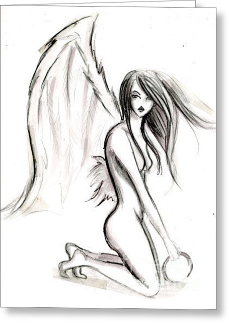 455x646 Fallen Angel 1 Drawing By Erinn Mcelhaney - Black Angel Sketch