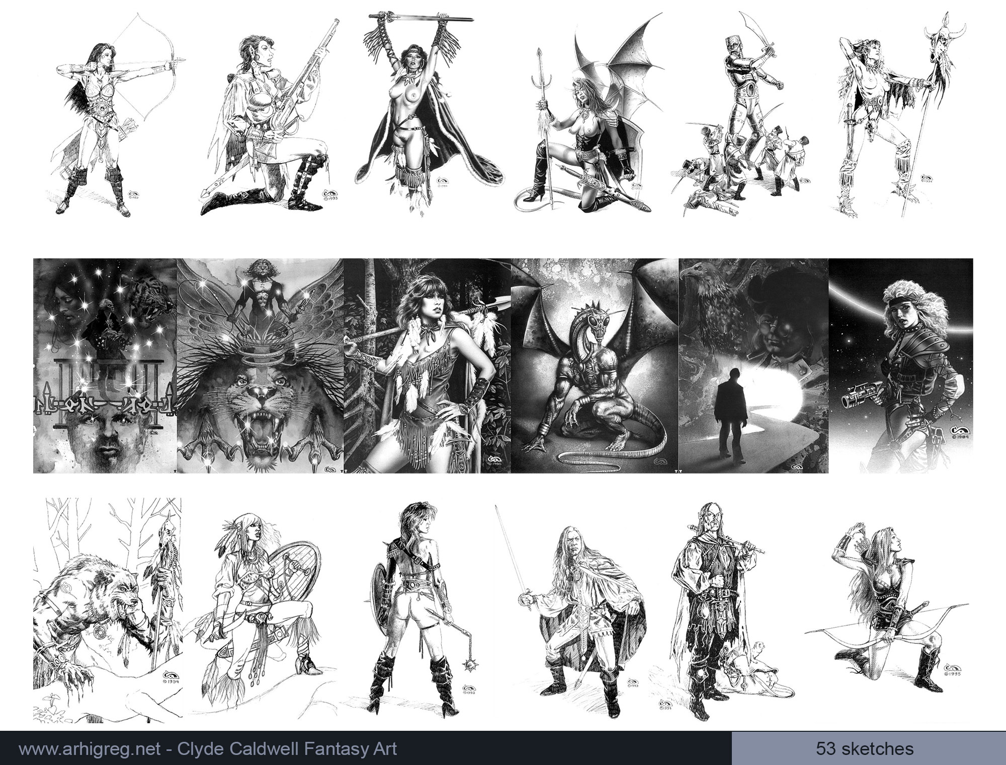 2000x1520 Clyde Caldwell Fantasy Art, 53 Black And White Sketches - Black Art Sketches