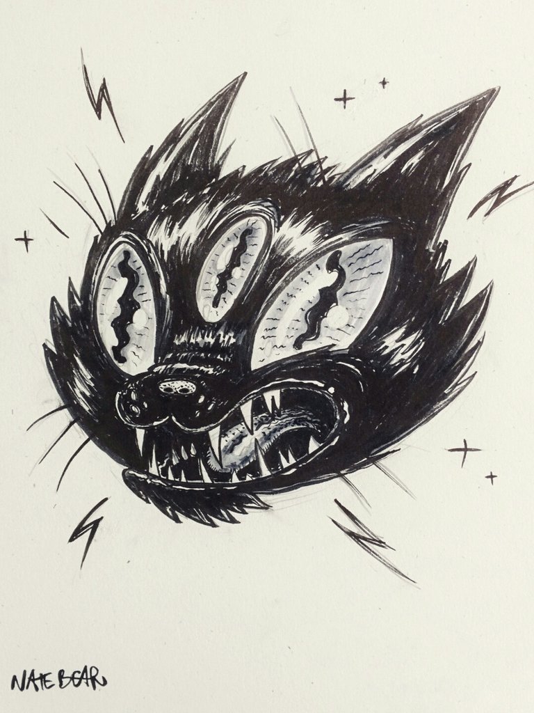 768x1024 Black Cat Tattoo Flash Ink Drawing - Black Cat Sketch
