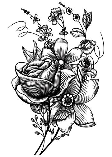 360x504 Sketch Mixed Flowers - Black Flower Sketch