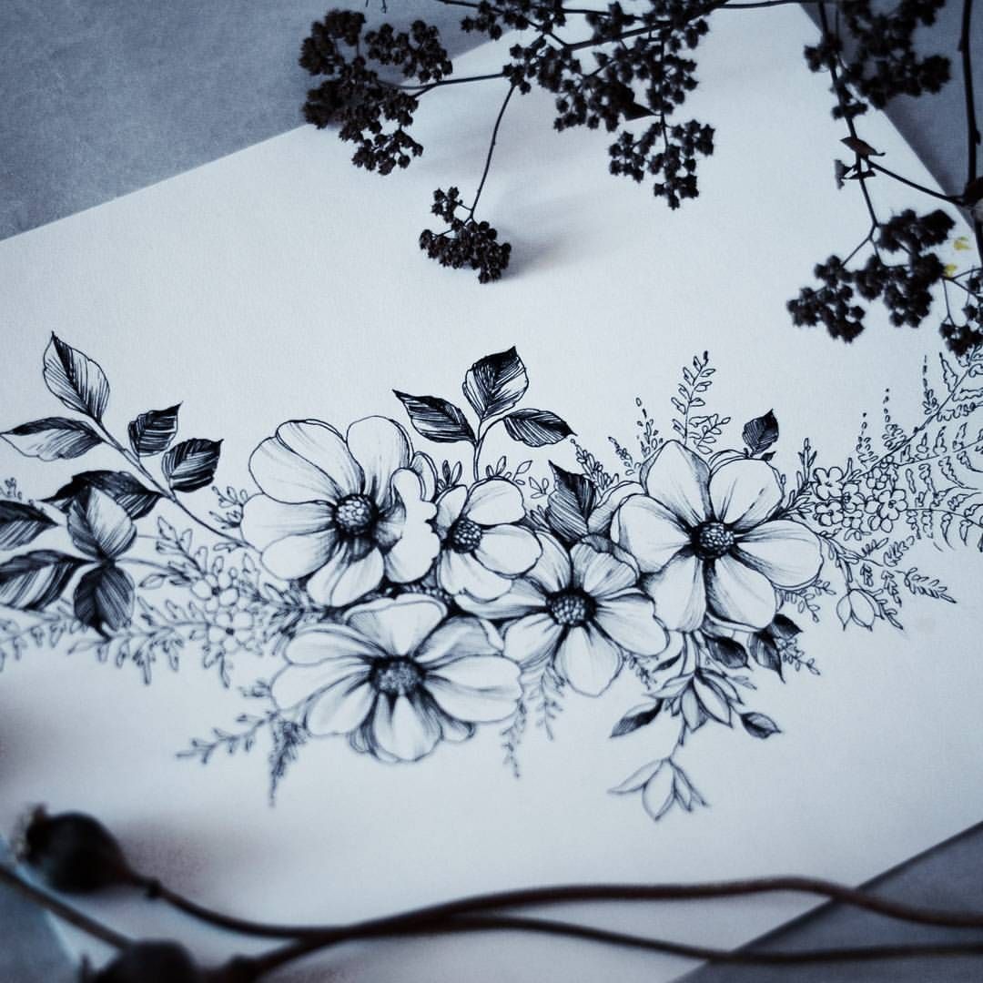 1080x1080 These Are Lovely Little Flowers Tattoos - Black Flower Sketch