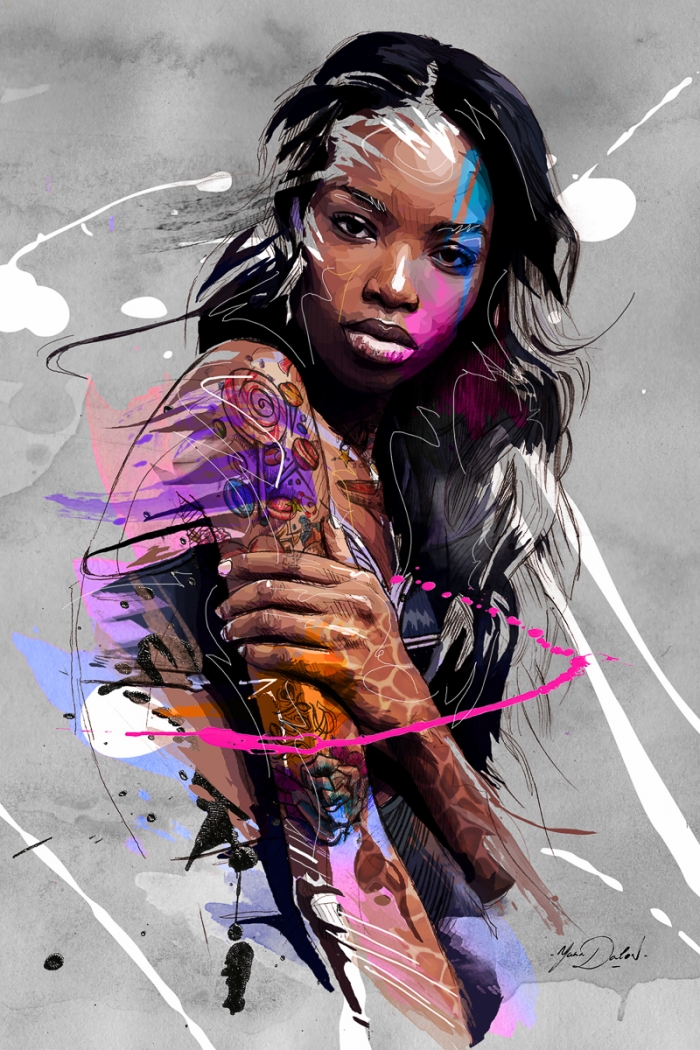 700x1050 Black Girl With Tattoo - Black Girl Sketch